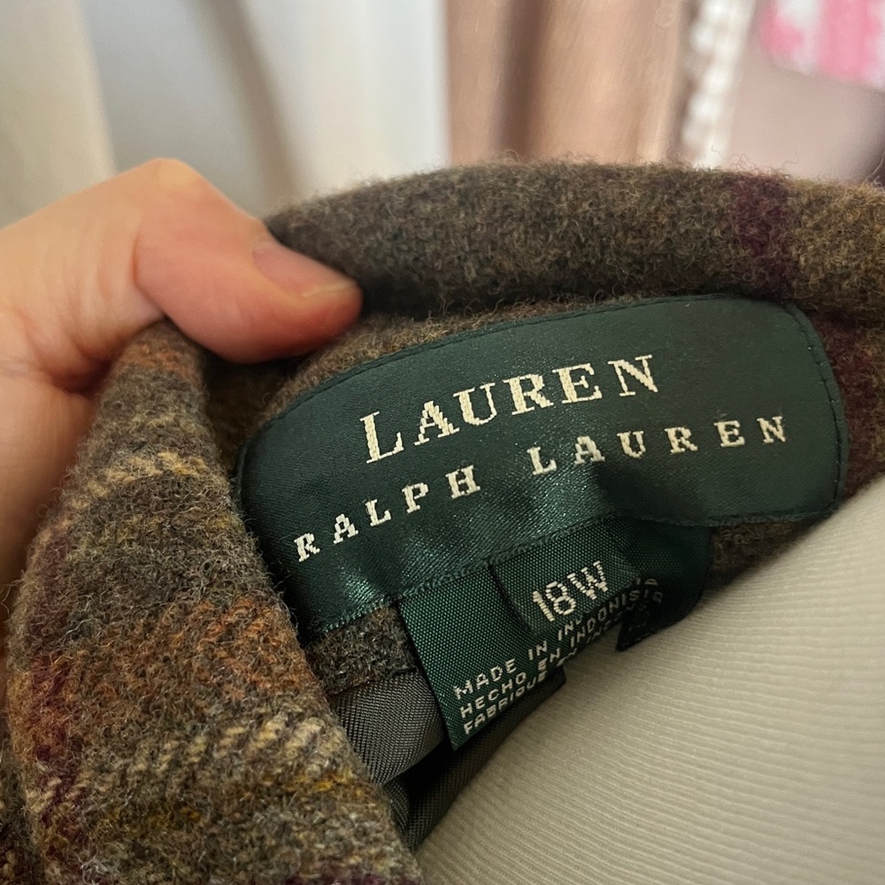 Ralph Lauren Olive Plaid 100% Wool Blazer, leather buttons and elbow patches - Picture 2 of 9